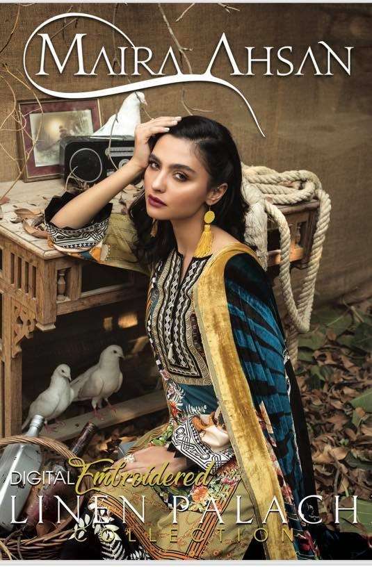 Maira Ahsan Digital Embroidered Linen Palachi Collection 2019  